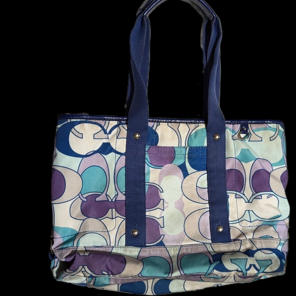 COACH Signature Y2K Preppy Logo Canvas Kyra DaisyScarf Print Tote Bag - Picture 8 of 9